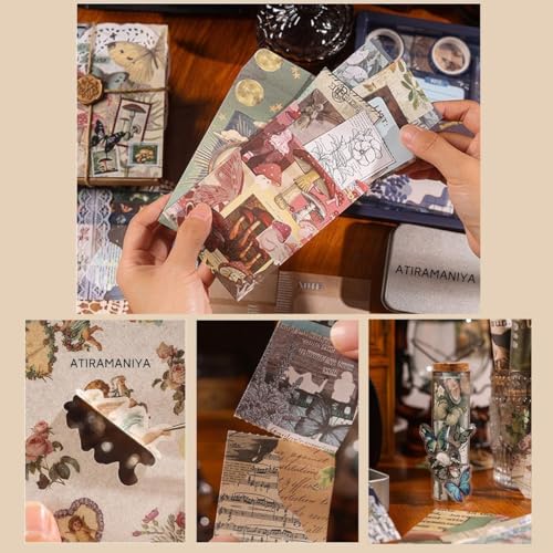 ATIRAMANIYA 346pcs Vintage Scrapbook Kit Aesthetic Junk Journal Set with Stickers, Washi Tape, A6 Notebook & Decorative Paper, All-in-One Scrapbook Kit Stationery (Mushroom) - color: Mushroom