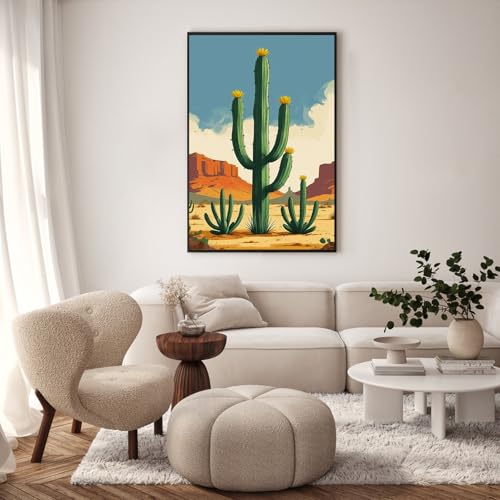 GEEHEIY Framed Paint by Numbers Kit for Adults, Desert Cactus, 8 x 12 Inch | DIY Adult Paint by Number Kit for Beginners, Southwest Wall Decor, Stress Relief Craft Gift, Creative Hobby - color: TRTD1PF307