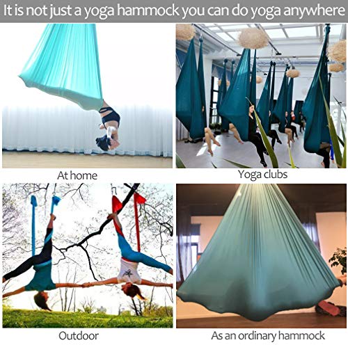 Aerial Yoga Hammock L:5M W:2.8M 5.5 Yards Aerial Pilates Silk Yoga Swing Set with 2000 Ibs Load Include Daisy Chain, Pose Guide - color: Light Green