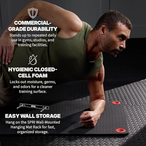SPRI Hanging Exercise Mats for Gyms, Closed-Cell Foam Yoga & Fitness Mats with Grommets, Thick Workout Mats for Studios & Group Fitness Classes - color: 56" L x 23" W x 5/8" (Black)