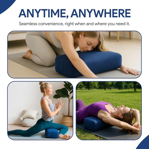 Rectangular Yoga Bolster Pillow for Meditation, Yoga & Back Support โ Soft Meditation Cushion with Removable Hand Wash Cotton Cover & Carry Handle (Blue) - color: Blue