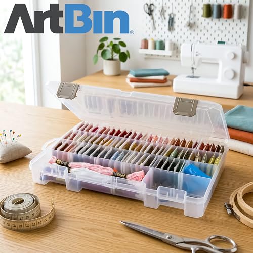 ArtBin Floss Finder Box: Clear Sewing Organizer with 6 Compartments, 12 Dividers, Durable - Perfect for Embroidery Floss and Small Sewing Supplies Storage | 6 Compartments, 12 Dividers, 10.75 x 7.375 x 1.75 Inches, For Embroidery Floss and Small Supplies,