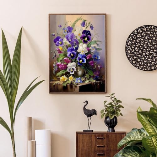 RYMILIE Pansy Diamond Art Kits for Adults Diamond Painting Kit 12x16in | 5D Flowers Stress Relief Diamond Art Painting Kit for Beginners, DIY Full Round Drill Gem Art Crafts for Home Wall Decor Gift - color: DP04574