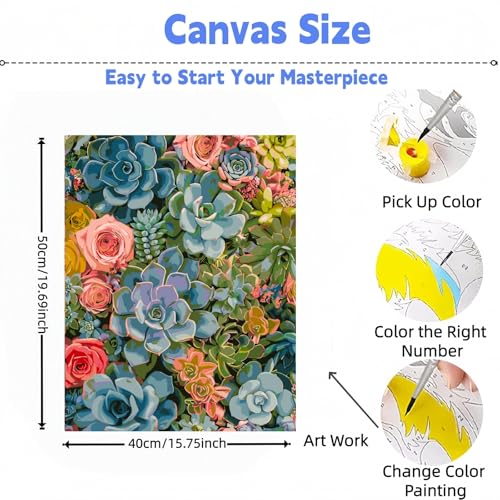 DOTSTART Paint by Numbers Kit for Adults,Colorful Succulents Plants Paint by Number for Adults,Acrylic Adults' Paint-by-Number Kits, Easy Paint by Number Adult Canvas for Home Art Decor, 16X20 inch - color: PB450-1