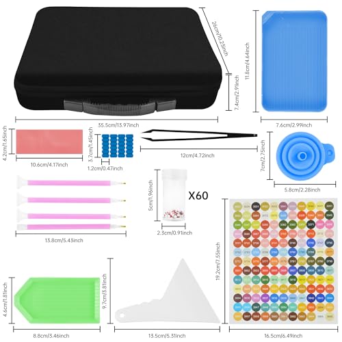 Mlife Diamond Art Painting Storage Boxes,1 Diamond Painting A4 Light Box Tracing Light Board with 3 Brightness, 80 Slots Bead Storage with 5D Diamond Art Accessories and Tools Kit(Black) - color: black