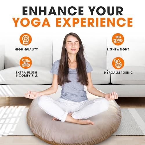 Cheer Collection Extra Large Floor Pillow, 32" Round Meditation Cushion, Oversized Yoga Pillow & Floor Cushions for Adults, Floor Pillows for Sitting, Meditation, and Seat Cushion - Taupe - color: Large Taupe