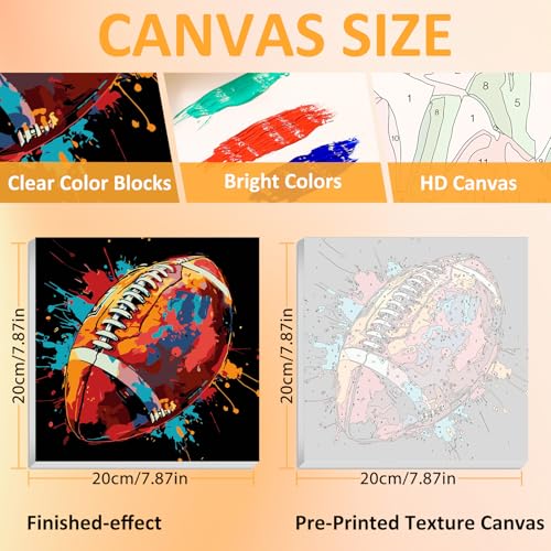 Mandun Football Paint by Numbers Kit for Kids, 8x8 inch | DIY Paint by Numbers for Kids, Ages 4-8-12, with Frame, Wooden Easel, Gifts Box, Fun and Relaxing,Home Wall Decor - color: Football