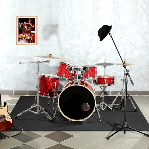 Invech 4 x 5.3 Ft Black Drum Rug, Drum Mat Non-Slip, Soundproof Drum Floor Mat for Electrical Drum, Drum Accessories Gift for Drummers - color: Black, size: 4" x 5" (Rectangular)