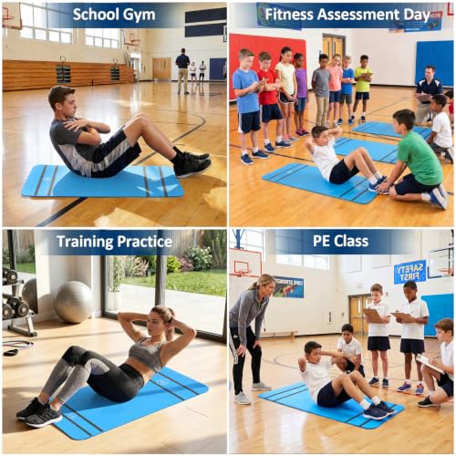 Curl-up Mat for Fitness Test, 48 x 24 x 0.3" NBR Sit-up Testing-Mat with 3 in & 4.5 in Guide Lines, Non-slip Exercise Mat with Carry Strap for PE Class Schools and Home Training