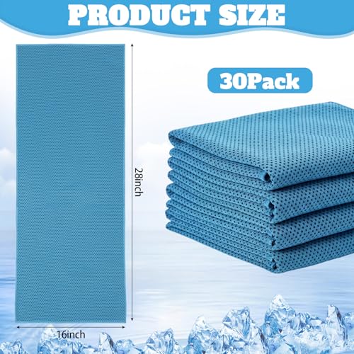 Honoson 30 Pack Cooling Towels for Neck and Face, 27 x 16 in, Light Blue - color: Light Blue
