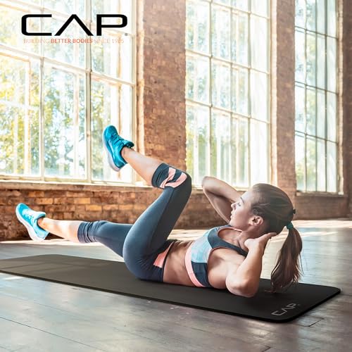 CAP Barbell 1-Inch High Density Exercise Yoga Mat with Strap | Multiple Colors - color: Black