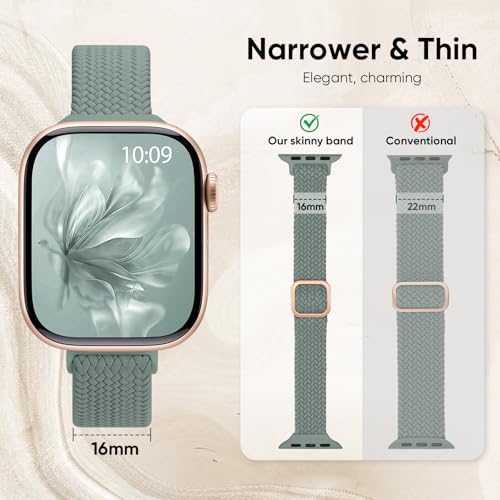Slim Braided Stretchy Band Compatible with Apple Watch Bands Women | 40mm 41mm 42mm 38mm 44mm 45mm 46mm 49mm Thin Elastic Nylon Solo Loop Strap ,Wristband for iWatch Series 11 10 9 8 7 6 5 4 SE - color: Cactus, size: 38/40/41/42mm
