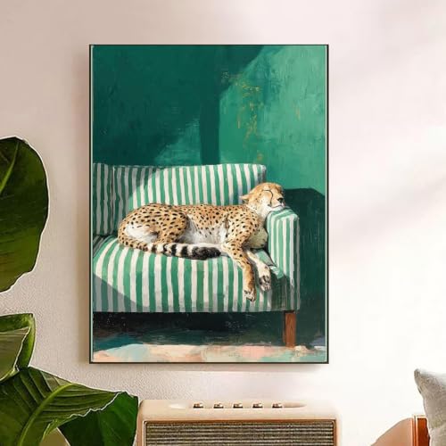 DAZZLEDOTS Diamond Art Kits, Cheetah Leopard on Green Sofa Diamond Painting | DIY 5D Full Drill Round Diamond Dots Arts and Crafts for Adults Beginner Home Wall Decor 12x16 Inch - color: DT136