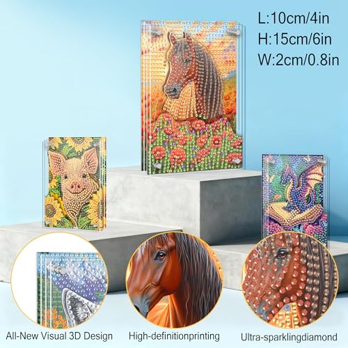 SKRYUIE DIY Acrylayers Diamond Art Kits for Adults, Horse Multi-Layer Acrylic Diamond Painting Kits, 4-Layered Magnetic Stand-Up Tabletop Decor, Unique Multi-Dimensional Craft Gift 4x6 Inch A14 - color: Colorful-14