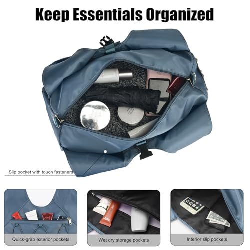 Forestfish Gym Bag For Women With Yoga Mat Holder, Blue | Shoe Compartment, Wet Dry Storage Pocket, Removable Shoulder Strap, Lightweight & Water Resistant - color: Blue