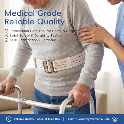 Gait Belt for Seniors 63 Inch with Sturdy Metal Buckle – Adjustable Physical Therapy Strap Transfer & Walking Assist Belt Safety Belt for Elderly Disabled Caregivers, Nurses, Physical Therapists - color: Off White