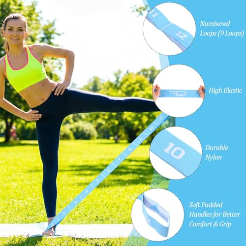 Multi‑Loop Nylon Yoga Stretching Belt, Anti‑Slip Fitness Resistance Band, Elastic Workout Strap for Yoga Pilates Dance Gymnastics Training, Physical Relax & Flexibility Exercise Accessory - color: Rose red