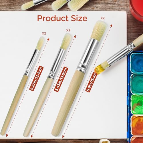 Wooden Stencil Brushes Set, Natural Bristle,6Pcs, 3 Sizes | Wood Paint Template Brush, For Stencil Painting, Painting on Wood Wall, Acrylic, Oil, Watercolor, DIY Art Crafts