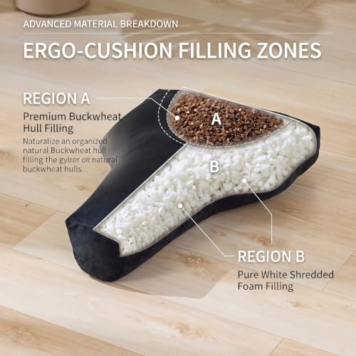 T-Shape Meditation Cushion, Ergonomic Zafu Yoga Floor Pillow with Buckwheat Hull Fill, Removable Washable Cover,For Mindfulness, Yoga, and Deep Relaxation(black) - color: Black