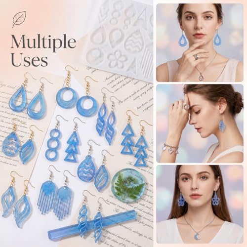 50 Styles Resin Earring Molds, 4 Pcs Silicone Jewelry Resin Casting Molds with Built in Holes Resin Molds Jewelry for Epoxy Pendantr Earrings Necklace Pendants Keychains