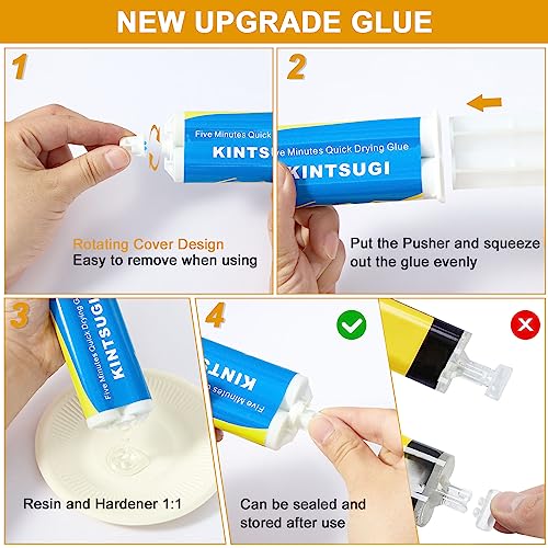 deuvuo Kintsugi Repair Kit Gold, 21 Pcs Authentic Kintsugi Repair Kit to Revive Your Broken Ceramic, Pottery, Mug, Bowl, Glass Keepsakes with Ease - Japanese Art DIY Set Bio for Beginners