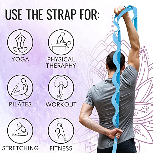 TECEUM Bundle of 2 Items – Yoga Mat Strap Blackberry 64 IN & Stretching Strap for Yoga Light Blue Polypropylene 1.5” – Mat Holder Sling For All Mats – Leg Strap for Exercising, Physical Therapy