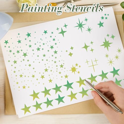 Star Stencils for Crafts Reusable 12Pcs Stencils(5.9X5.9 Inch) | DIY Art Painting Stencil Furniture Decor Kit for Wood Embroidery Wall Silk Screen Journaling - color: Star