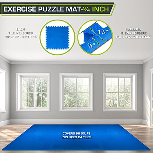 ProsourceFit Weaved Pattern Extra Thick Exercise Puzzle Mat ¾-inch, EVA Foam Interlocking Tiles for Protective, Cushioned Flooring for Home and Gym Equipment; Blue, 96 SQ FT, 24 Tiles - color: Blue, size: 24 Pack (96 SQ FT)