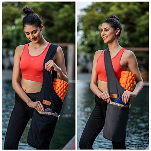 ALLEN & MATE 100% Cotton Canvas Yoga Mat Bag, Fits Mats up to 72 In Long and 7.5 In Thick, Wide Shoulder Strap, Zip Pocket, Blue Stripe - color: Black