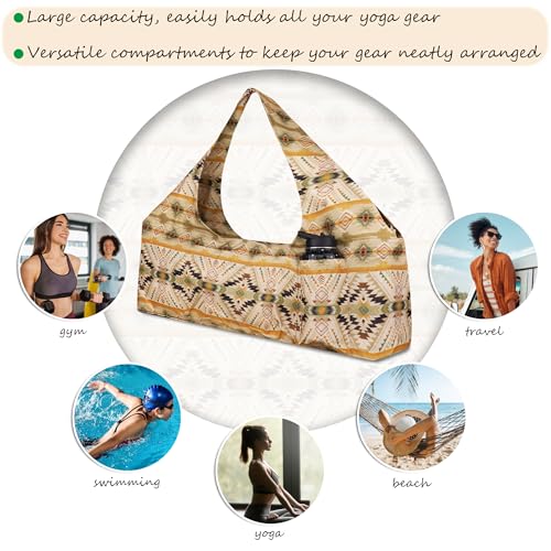 Large Yoga Mat Bag Yoga Bags and Carriers Fits All You Stuff Yoga Tote Bag with Yoga Mat Strap, Elastic Pockets and Zipper Pockets - color: beige