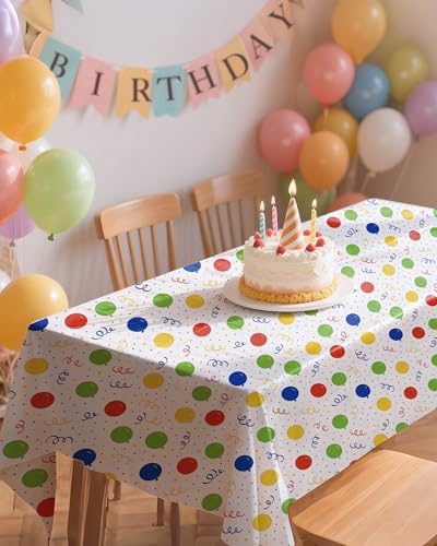 Niuara Birthday Balloon Plastic Table Cloth Disposable, 4 Pack, 54 x 108 in | Rectangle, 6 ft Tables, Birthday Party, Holiday Gathering - color: Birthday Balloon, size: 54" x 108" - 4 Packs