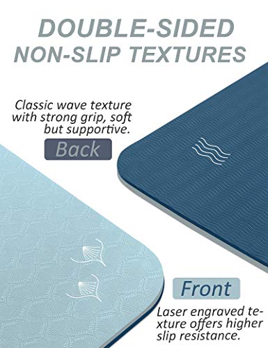 BEAUTYOVO Yoga Mat with Strap, 1/3 Inch Extra Thick Yoga Mat Double-sided Non Slip, Professional TPE Yoga Mats for Women Men, Workout Mat for Yoga, Pilates and Floor Exercises - color: Haze Blue & Deep Blue