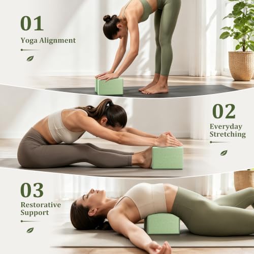 Trideer Yoga Blocks 2 Pack, Soft Non-Slip Foam Blocks with Beveled Edges for Alignment and Stretching in Yoga, Pilates, and Dance - Supportive, Lightweight, Odor Resistant, Latex-Free - color: Mint Green-Leaf Pattern