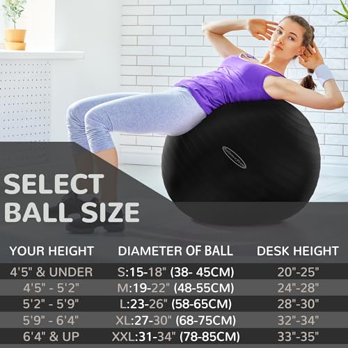 Fitvids Anti-Burst and Slip Resistant Exercise Ball Yoga Ball Fitness Ball Birthing Ball with Quick Pump - color: Black, size: M(19-22in/48-55cm)