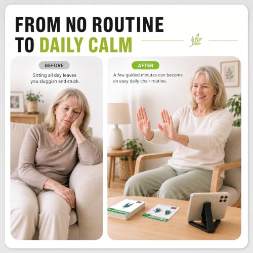 POCAZONE Chair Tai Chi for Seniors Over 60, 46 Exercise Cards & Video Guide - color: Chair Tai Chi