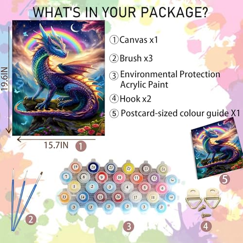 Arttoplus Dragon Paint by Numbers Kit for Adults Beginner 16x20 inch | Dragon Adult Paint by Number Kits on Canvas, DIY Acrylic Oil Painting by Numbers for Gift Home Wall Decor (Without Frame) - color: MT22579-US
