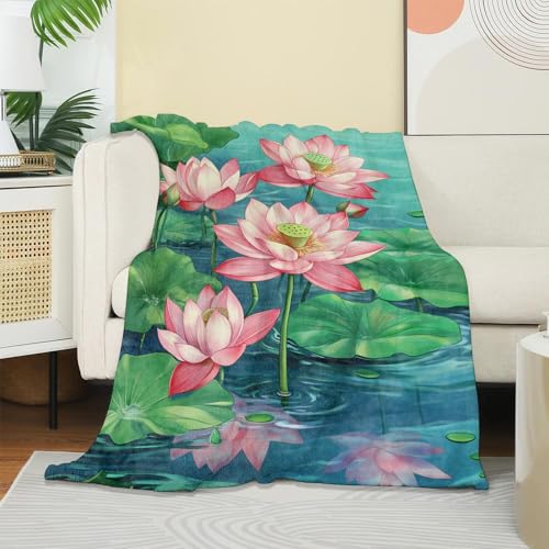 Elegant Lotus Blanket, Soft Warm Cozy Pink Water Lily Throw Blanket Gifts for Adults Kids Women, Lightweight Fuzzy Comfy Flannel Floral Blankets for Couch, Travel, Bed, House Decor 60×50 Inch - color: Lotus16, size: 60×50 Inch