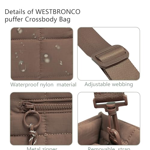 Quilted Crossbody Bags for Women,Puffer Weekender Overnight Bag,Purse Handbag Organizer,Small Tote Bags Shoulder Bag - color: Brown