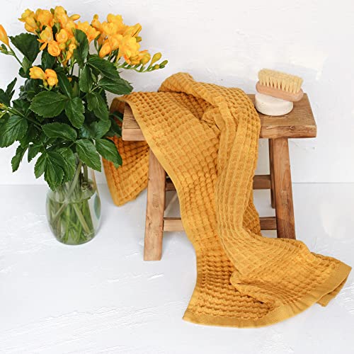sea me at home Waffle Hand Towel – 100% Turkish Cotton, Quick-Dry, Soft and Absorbent Bathroom Towel (Mustard) - color: Mustard, size: Hand Towel (1 Piece)