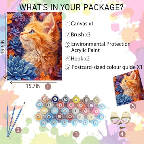 Arttoplus Cat Paint by Numbers Kit for Adults Beginner 16x20 inch | Animal Adult Paint by Number Kits on Canvas, DIY Acrylic Oil Painting by Numbers for Gift Home Wall Decor (Without Frame) - color: MT22586-US