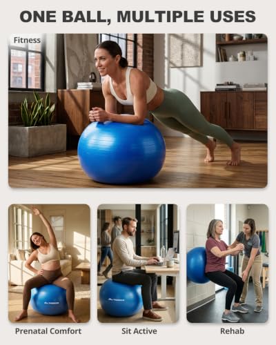 Trideer Yoga Ball for Exercise, Pilates, Core & Balance Training, Stability Ball for Pregnancy & Birthing Prep, Physical Therapy, Daily Stretching, Office Chair for Active Sitting, Quick Pump Included - color: Royal Blue, size: M(19-22ines/48-55cm)