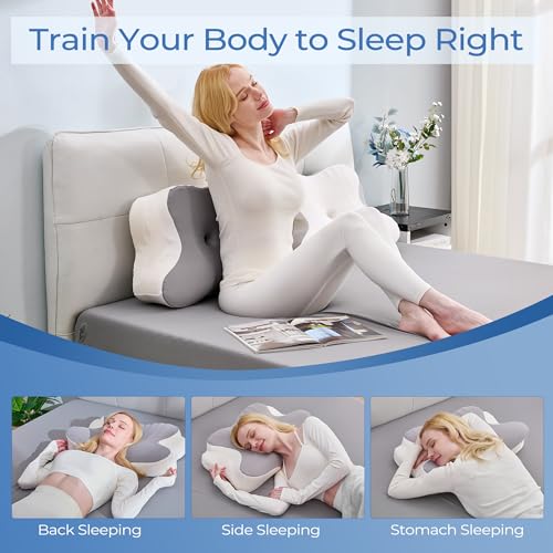 BDEUS Ergonomic Cervical Neck Pillow for Sleeping – Memory Foam Pillow with Massage Nodes for Neck Pain Relief, Side Sleeper & Back Support, CertiPUR-US Certified, Grey