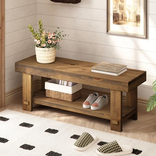 HOKYHOKY Solid Wood Entryway Bench - 42.6" Farmhouse Long Narrow Benches - size: 42.6"
