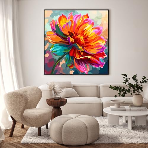 Framed Paint by Numbers Kit for Adults, Colorful Flower, 10 x 10 Inch | DIY Adult Paint by Number Kit for Beginners, Floral Wall Decor, Stress Relief Craft Gift, Creative Hobby - color: TRTD1PF303