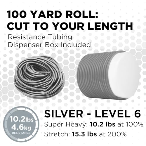 THERABAND Resistance Tubing, Physical Exercise Band, Workout, 100', Blue | Latex resistance tubing where the color marks the resistance level, so you can step up as strength returns - color: Level 4 / Extra Heavy - Blue, size: 100 Foot