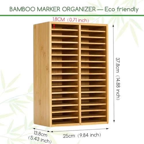 MEEDEN Bamboo Marker Organizer for Desk: Wooden Storage Holds 126 Markers | Art Supply Storage Desktop Holder with 32 Compartments for Alcohol Markers, Pens, Pencils, Brushes, Stationary - style: Holds 224 Markers