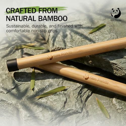 Slim Panda 5FT Yoga Stick - Natural Bamboo Stretching Stick with Non-Slip Caps - 1.57" Thick Exercise Balance Pole for Posture Correction & Physical Therapy