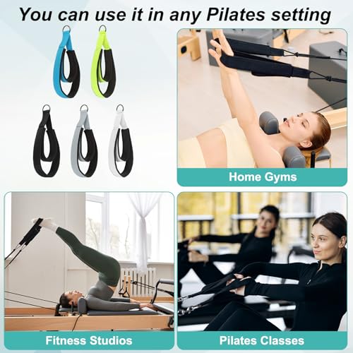 Pilates Double Loop Strap, D-Ring Padded Fitness Strap Pilates Handle Exercise - color: Blue