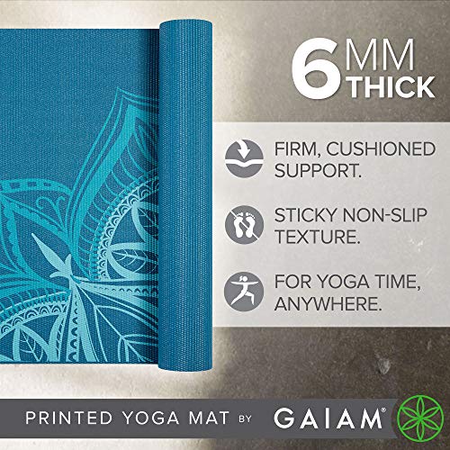 Gaiam Premium Yoga Mat, 6mm Thick Print Mat - color: Indigo Point