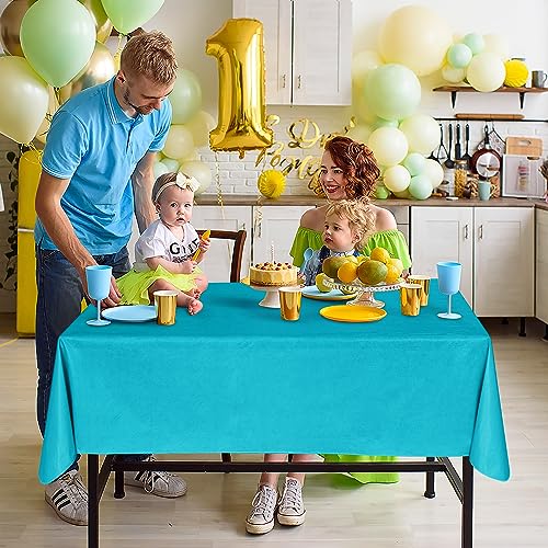 Waterproof Vinyl Tablecloth with Flannel Backing 2 Pcs 60x84 In Teal | Rectangle Plastic Camping Flannel Backed Tablecloth Disposable Spillproof for Picnic, Dining, Parties, Outdoor&Indoor - color: Teal, size: 60x84 Inch (Rectangular)